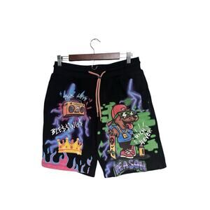 Reason Clothing Graffiti Shorts Men’s Black Streetwear Cartoon Art
